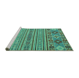 Sideview of Machine Washable Abstract Turquoise Modern Area Rugs, wshabs2757turq