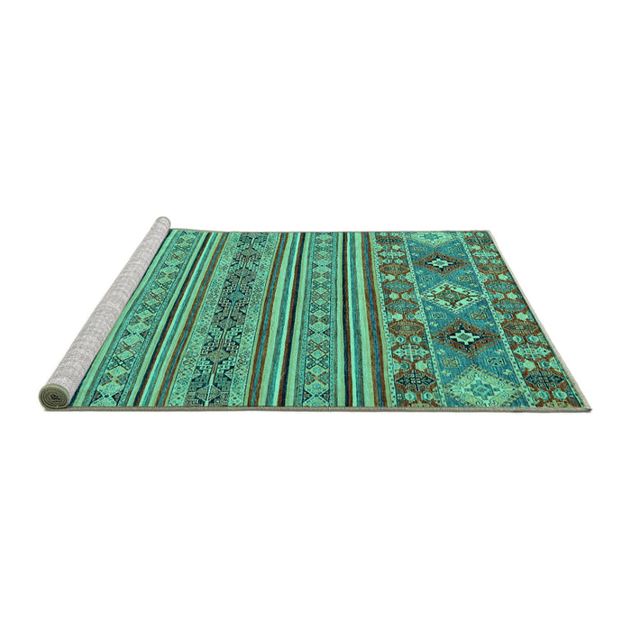 Sideview of Machine Washable Abstract Turquoise Modern Area Rugs, wshabs2757turq