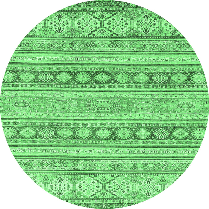 Round Machine Washable Abstract Emerald Green Modern Area Rugs, wshabs2758emgrn