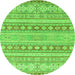 Round Machine Washable Abstract Green Modern Area Rugs, wshabs2758grn