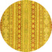 Round Machine Washable Abstract Yellow Modern Rug, wshabs2758yw