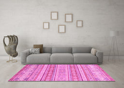 Machine Washable Abstract Pink Modern Rug in a Living Room, wshabs2758pnk