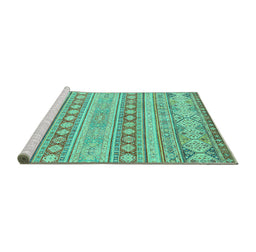 Sideview of Machine Washable Abstract Turquoise Modern Area Rugs, wshabs2758turq