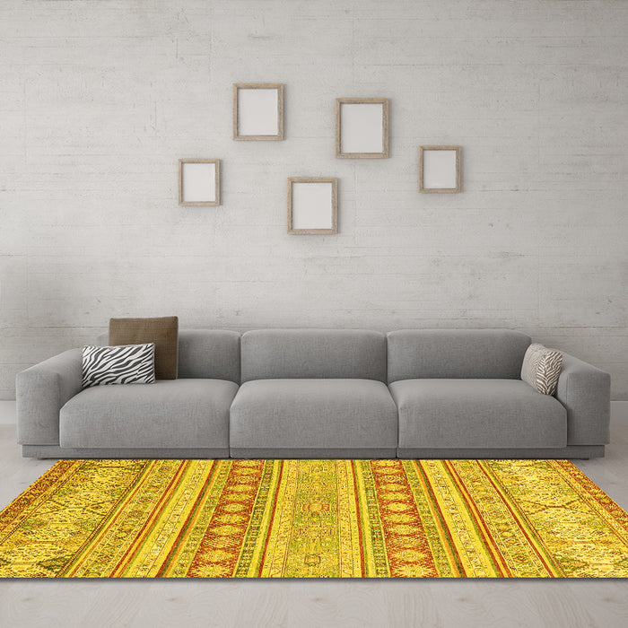 Machine Washable Abstract Yellow Modern Rug in a Living Room, wshabs2758yw