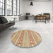 Round Machine Washable Abstract Rust Pink Rug in a Office, wshabs2758