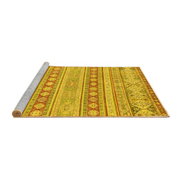 Sideview of Machine Washable Abstract Yellow Modern Rug, wshabs2758yw