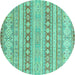 Round Abstract Turquoise Modern Rug, abs2758turq