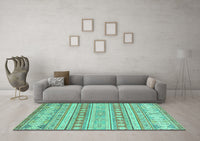 Machine Washable Abstract Turquoise Modern Rug, wshabs2758turq