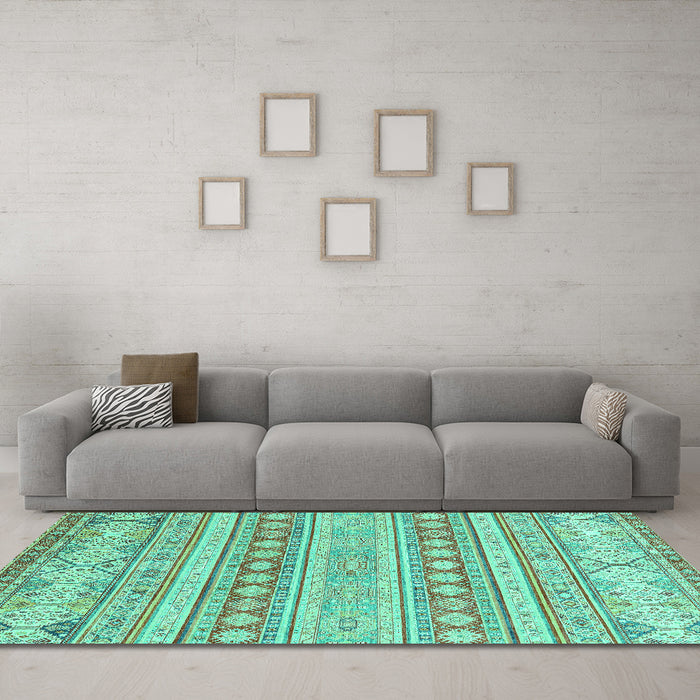 Machine Washable Abstract Turquoise Modern Area Rugs in a Living Room,, wshabs2758turq