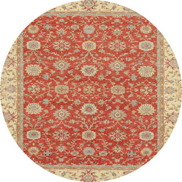 Round Machine Washable Abstract Fire Red Rug, wshabs2759