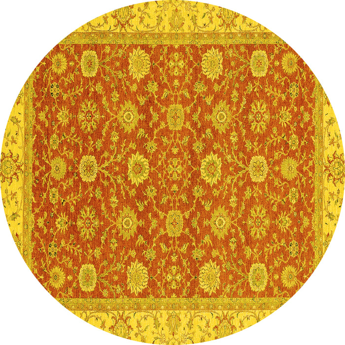 Round Machine Washable Oriental Yellow Traditional Rug, wshabs2759yw