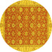 Round Machine Washable Oriental Yellow Traditional Rug, wshabs2759yw