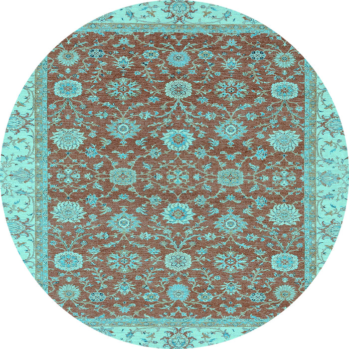 Round Machine Washable Oriental Light Blue Traditional Rug, wshabs2759lblu