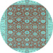 Round Machine Washable Oriental Light Blue Traditional Rug, wshabs2759lblu