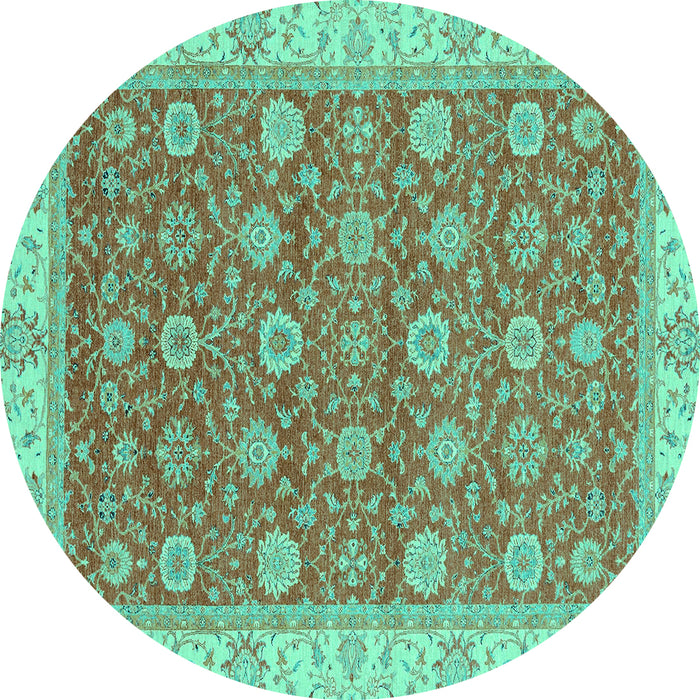 Round Oriental Turquoise Traditional Rug, abs2759turq