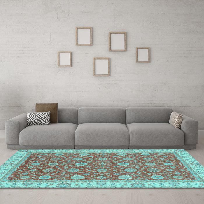 Machine Washable Oriental Light Blue Traditional Rug in a Living Room, wshabs2759lblu