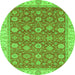 Round Machine Washable Oriental Green Traditional Area Rugs, wshabs2759grn