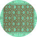 Round Machine Washable Oriental Turquoise Traditional Area Rugs, wshabs2759turq