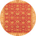 Round Machine Washable Oriental Orange Traditional Area Rugs, wshabs2759org