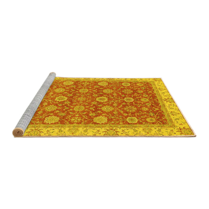Sideview of Machine Washable Oriental Yellow Traditional Rug, wshabs2759yw