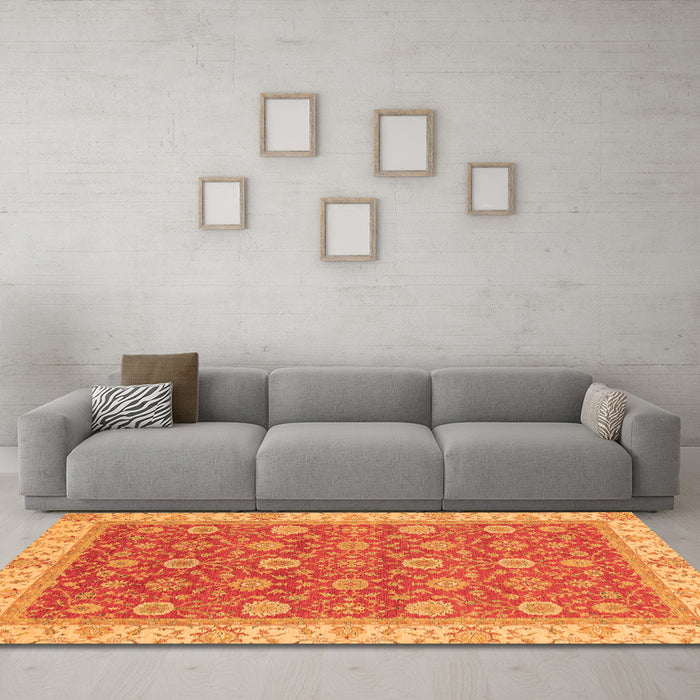 Machine Washable Oriental Orange Traditional Area Rugs in a Living Room, wshabs2759org