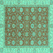 Square Machine Washable Oriental Turquoise Traditional Area Rugs, wshabs2759turq