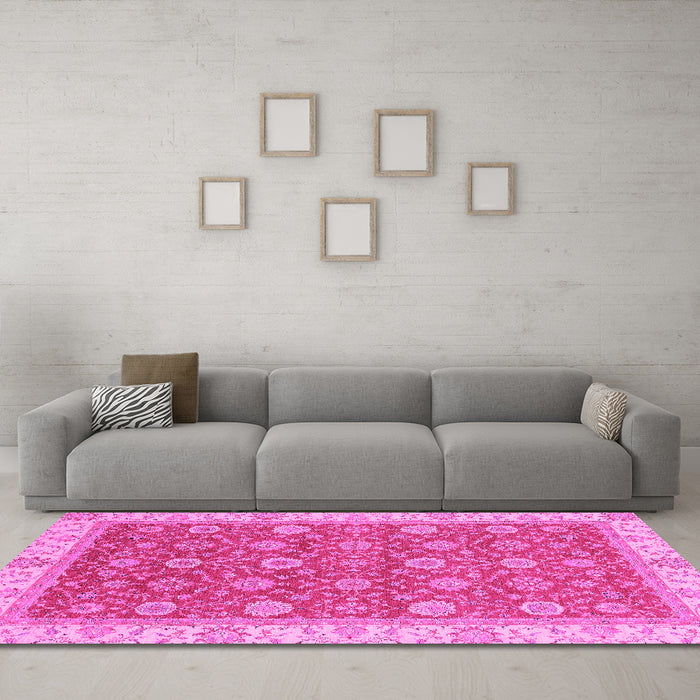 Machine Washable Oriental Pink Traditional Rug in a Living Room, wshabs2759pnk