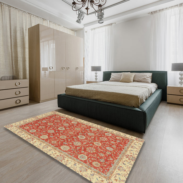 Abstract Red Oriental Rug in a Bedroom, abs2759