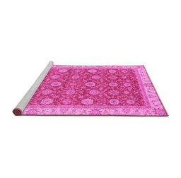 Sideview of Machine Washable Oriental Pink Traditional Rug, wshabs2759pnk