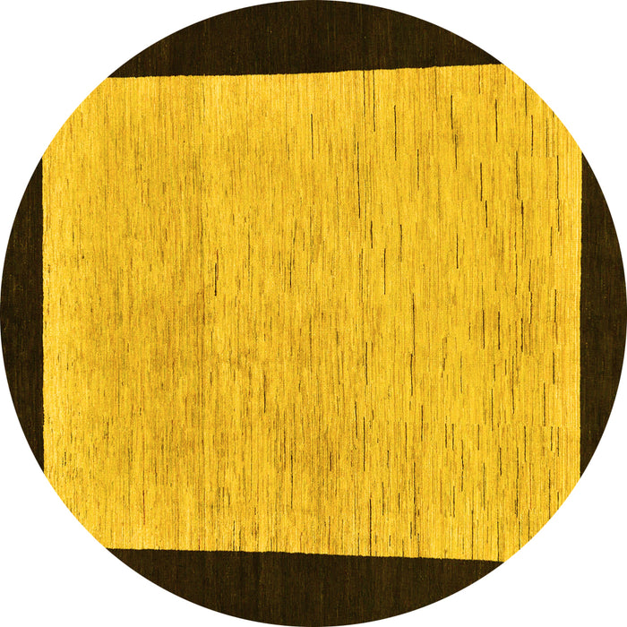 Round Machine Washable Oriental Yellow Modern Rug, wshabs275yw