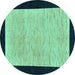 Round Machine Washable Oriental Turquoise Modern Area Rugs, wshabs275turq