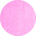 Round Machine Washable Abstract Pink Modern Rug, wshabs2760pnk