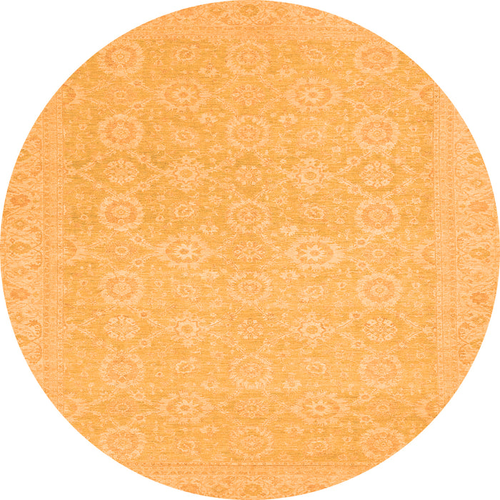 Round Machine Washable Oriental Orange Traditional Area Rugs, wshabs2761org
