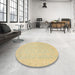 Round Machine Washable Abstract Metallic Gold Rug in a Office, wshabs2761