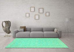 Machine Washable Oriental Turquoise Traditional Area Rugs in a Living Room,, wshabs2761turq