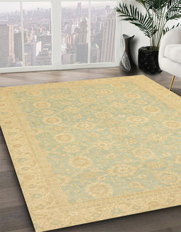 Abstract Metallic Gold Oriental Rug in Family Room, abs2761