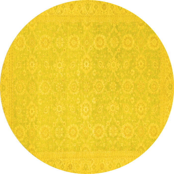 Round Machine Washable Oriental Yellow Traditional Rug, wshabs2761yw