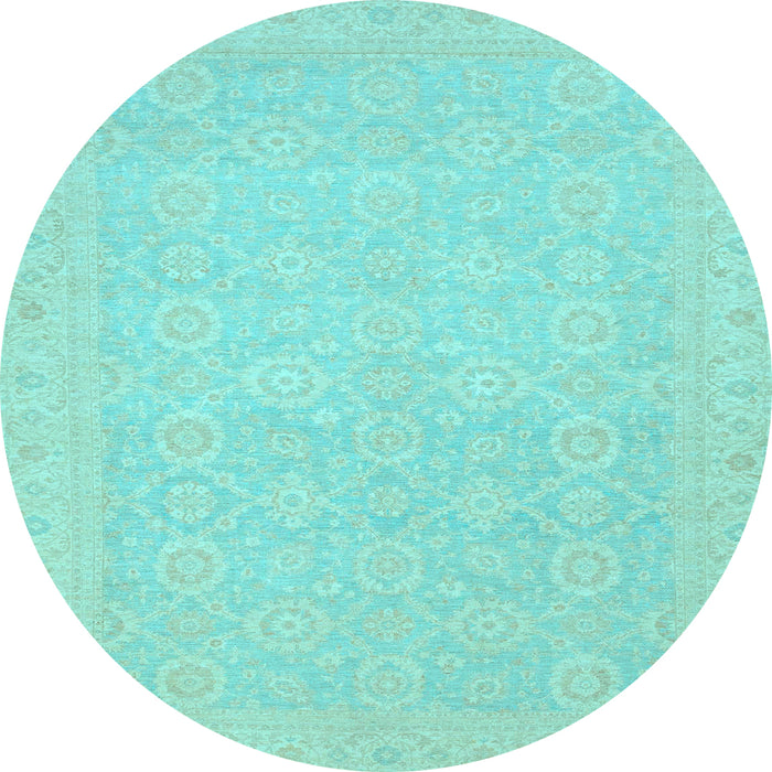 Round Machine Washable Oriental Light Blue Traditional Rug, wshabs2761lblu