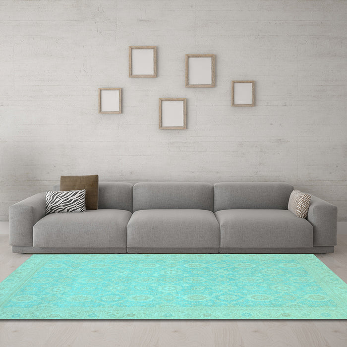 Machine Washable Oriental Light Blue Traditional Rug in a Living Room, wshabs2761lblu