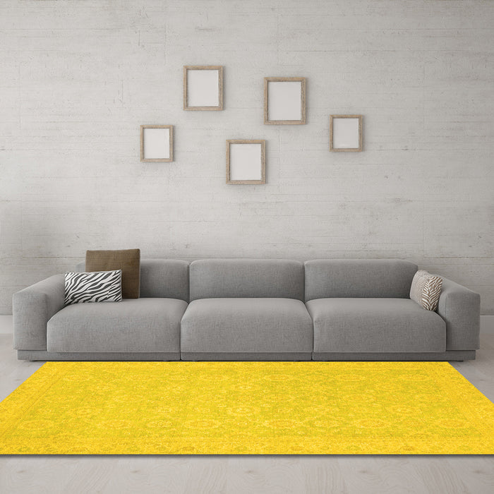 Machine Washable Oriental Yellow Traditional Rug in a Living Room, wshabs2761yw