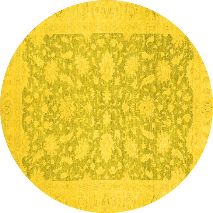 Round Machine Washable Oriental Yellow Traditional Rug, wshabs2762yw