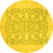 Round Machine Washable Oriental Yellow Traditional Rug, wshabs2762yw