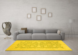 Machine Washable Oriental Yellow Traditional Rug in a Living Room, wshabs2762yw