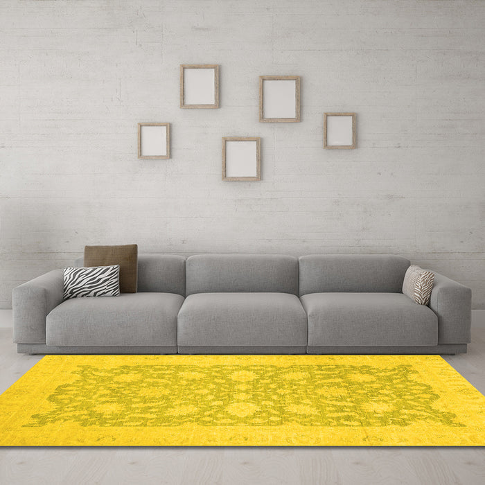 Machine Washable Oriental Yellow Traditional Rug in a Living Room, wshabs2762yw