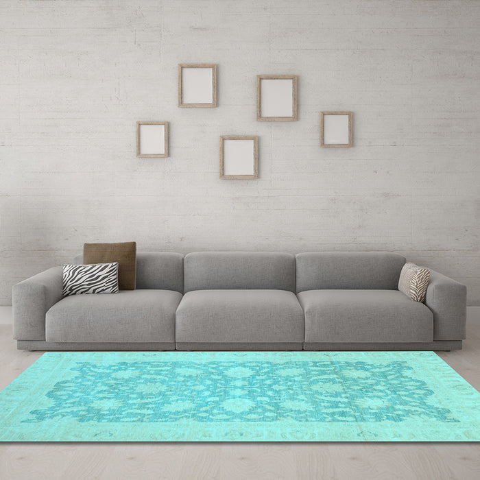 Machine Washable Oriental Light Blue Traditional Rug in a Living Room, wshabs2762lblu