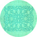 Round Machine Washable Oriental Turquoise Traditional Area Rugs, wshabs2762turq