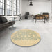 Round Abstract Brown Gold Oriental Rug in a Office, abs2762