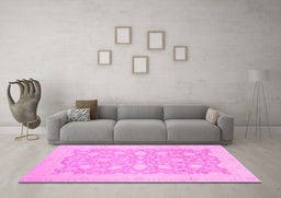 Machine Washable Oriental Pink Traditional Rug in a Living Room, wshabs2762pnk