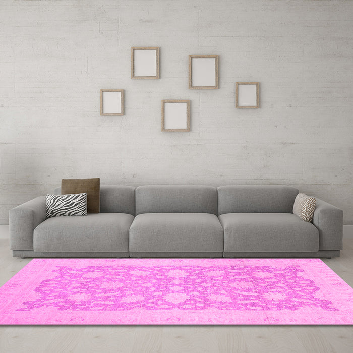 Machine Washable Oriental Pink Traditional Rug in a Living Room, wshabs2762pnk