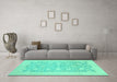 Machine Washable Oriental Turquoise Traditional Area Rugs in a Living Room,, wshabs2762turq